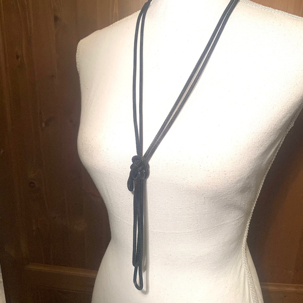 Unique black mesh metal knot long necklace